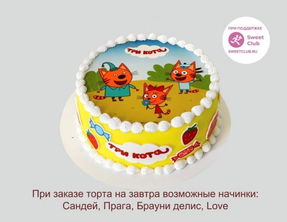 Торт "Три кота летом" на заказ в Екатеринбурге. Детские торты - от кондитерской фабрики "9 Островов"